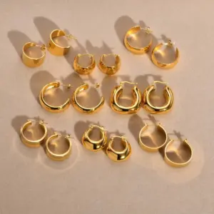 Wholesale PVD Coated Real Gold Plated 18K Gold Solid Color 201 Stainless Steel Simple Style Waterproof Non Tarnish Earrings