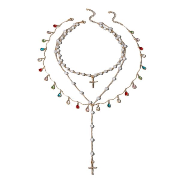 Wholesale Colorful crystal metal clavicle necklace with Y-shaped chain layering