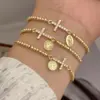 18K Gold Plated Copper Plated Cross Saint Benedict Virgin Mary Elegant Religion Classic Style Ball Chain Bracelets Drawstring Bracelets For Unisex
