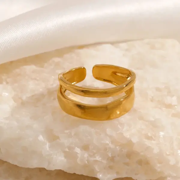 Wholesale PVD Coated 18K Gold Plated Lines 304 Stainless Steel Hip-Hop Waterproof Non Tarnish Open Rings