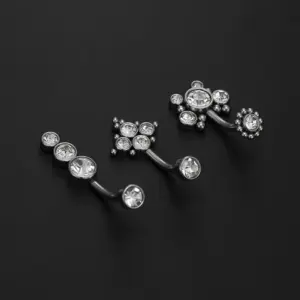 Wholesale Fashion Solid Color Stainless Steel Inlay Zircon Belly Ring 1 Piece