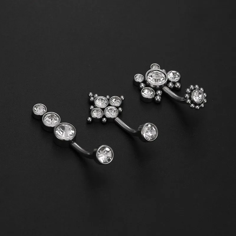 Wholesale Fashion Solid Color Stainless Steel Inlay Zircon Belly Ring 1 Piece
