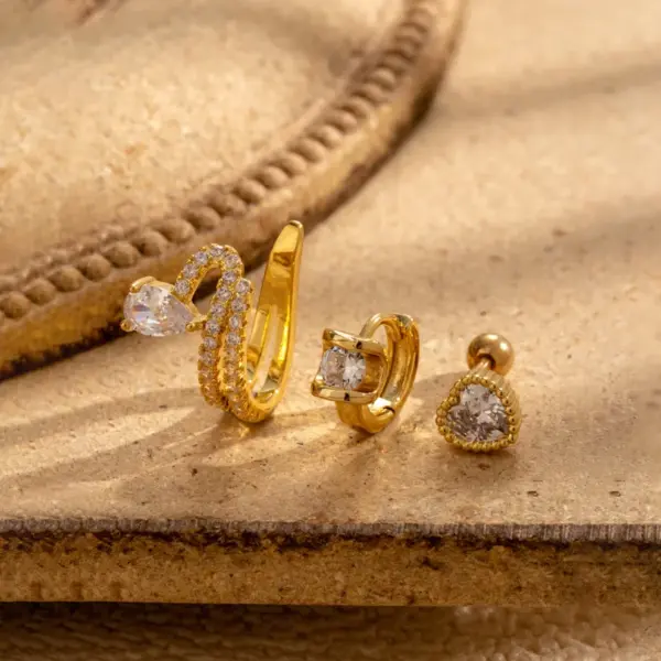 Wholesale 1 Piece 316L Stainless Steel Copper Zircon Ear Cartilage Rings & Studs Round Water Droplets Heart Shape Waterproof Non Tarnish Surgical Steel Women's