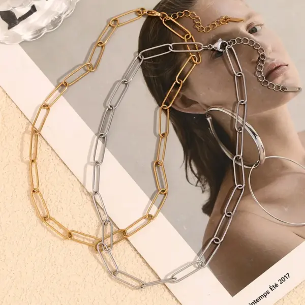 Wholesale PVD Coated Real Gold Plated Geometric 304 Stainless Steel Simple Style Waterproof Non Tarnish 304 Stainless Steel Chain Necklace