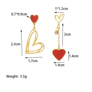 【XKE3170】Red Heart Earrings in Various Sizes / Gold