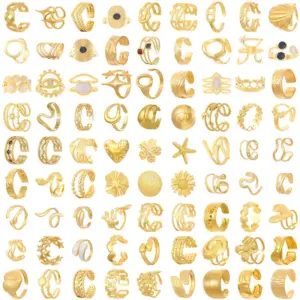 304 Stainless Steel Geometric Animal Flower Long-Lasting Plated Ion Plating (IP) K Gold Plated Silver Plated IG Style Plating Hollow Out Inlay Open Rings