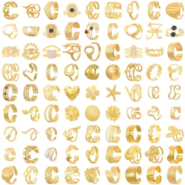 304 Stainless Steel Geometric Animal Flower Long-Lasting Plated Ion Plating (IP) K Gold Plated Silver Plated IG Style Plating Hollow Out Inlay Open Rings