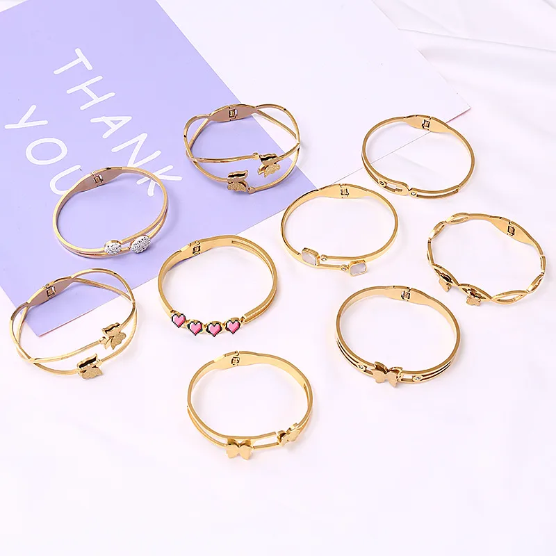 Wholesale Fashion Geometric Stainless Steel Plating Zircon Bangle