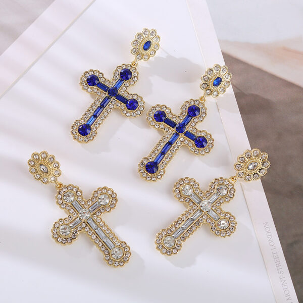 Wholesale diamond cross earrings fashion temperament medieval gold and silver pin earrings earrings