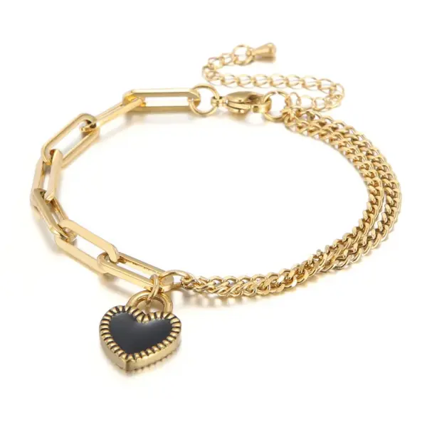 Wholesale 304 Stainless Steel Heart Shape PVD Coated 18K Real Gold Plated Elegant Waterproof Non Tarnish Plating Woven Chain Lobster Trigger Clasp Closure Bracelets