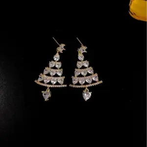 D0495 Christmas Tree Pendant Earrings - Gold