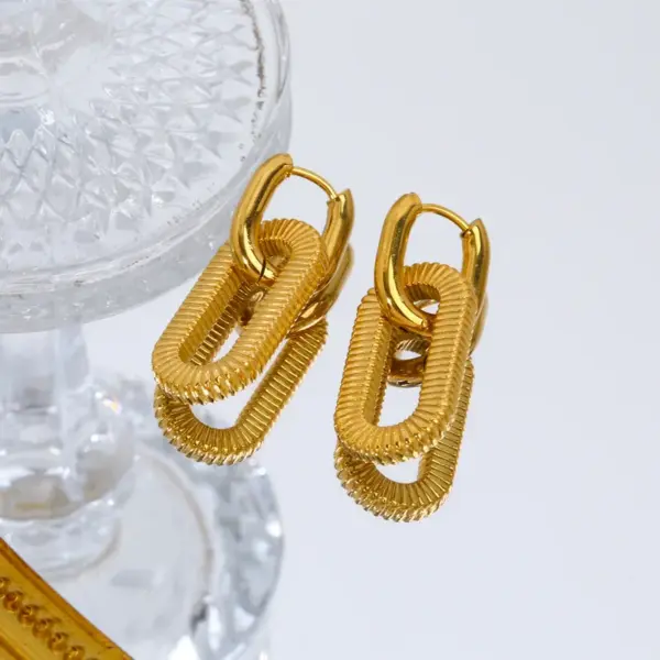 Wholesale PVD Coated Real Gold Plated Oval Thread 304 Stainless Steel Elegant Retro Waterproof Non Tarnish Drop Earrings