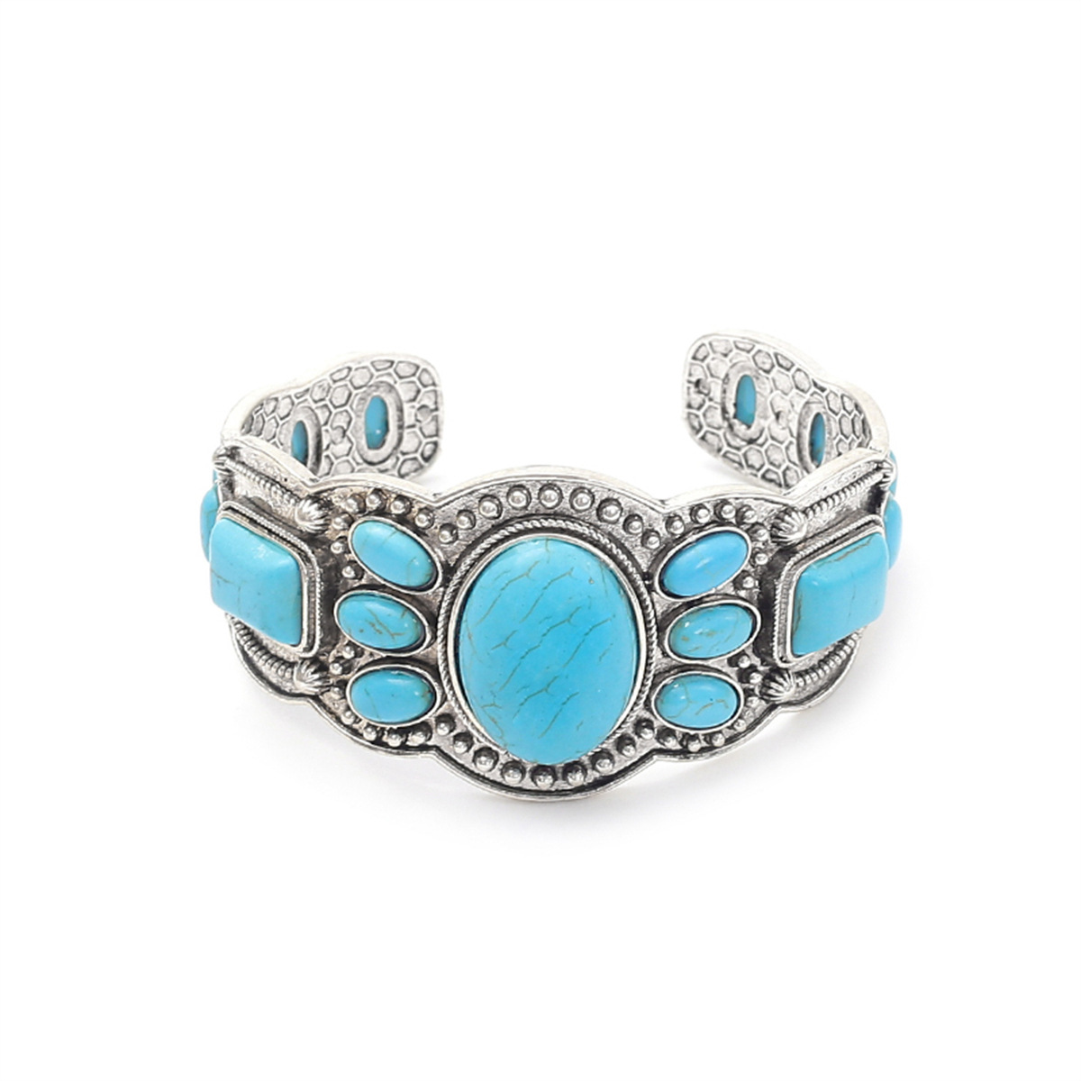 Wholesale Women's European and American Exaerated Bracelet Alien Ethnic Style Personalized Bracelet Cross-border Retro Turquoise Open Layer Bracelet