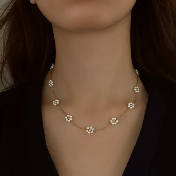 Wholesale Jewelry Sweet Flower 304 Stainless Steel 18K Gold Plated Bracelets Anklet Necklace Cable Chain