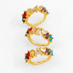 Wholesale Fashion Letter Copper 18k Gold Plated Artificial Gemstones In Bulk