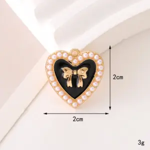D1716 Pearl Bow Love Heart (Black) / Diy Ornament