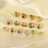 Wholesale 304 Stainless Steel C Shape Geometric Round PVD Coated Natural Stone 18K Real Gold Plated Real Gold Plated Basic Vintage Style Waterproof Non Tarnish Plating Inlay Open Rings