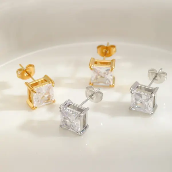 Wholesale 1 Pair Elegant Simple Style Artistic Geometric Square Plating Inlay 304 Stainless Steel Zircon 18K Gold Plated Ear Studs