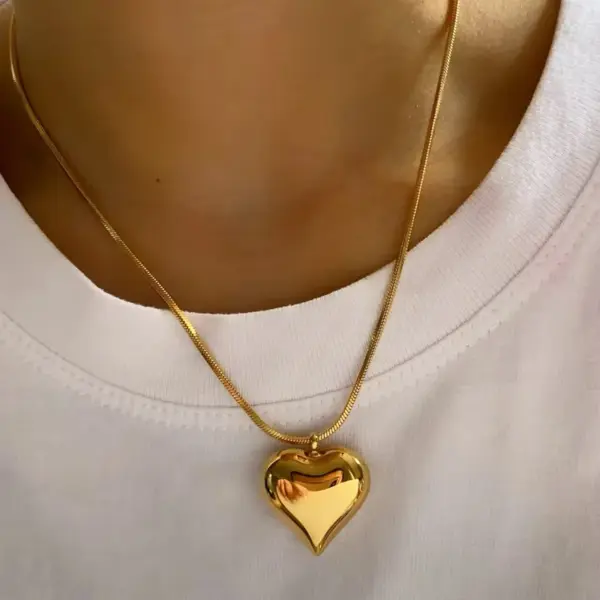 Wholesale PVD Coated Real Gold Plated 16K White Plating Heart Shape 304 Stainless Steel Modern Style Artistic Waterproof Non Tarnish Pendant Necklace