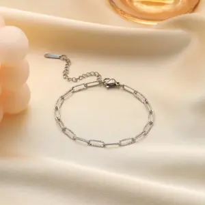 【XKB0107】Embossed Plain Chain Bracelet / Steel Color