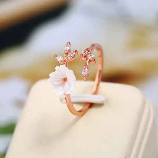 Wholesale Simple Style Flower Copper Inlay Zircon Open Ring 1 Piece