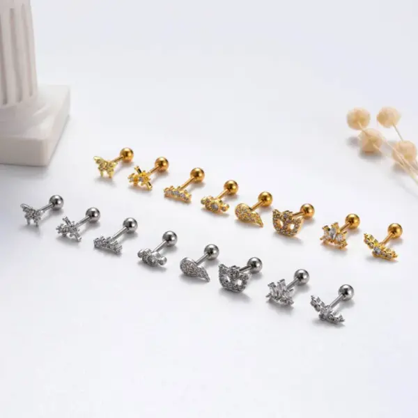 Wholesale 1 Piece Sweet Simple Style Geometric Wings Butterfly Plating Inlay Copper Zircon Cartilage Earrings