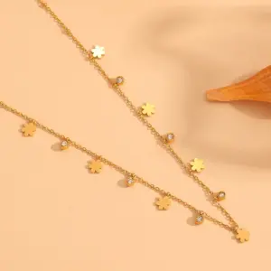 Wholesale 304 Stainless Steel Round Water Droplets Eye PVD Coated Rhinestones Shell 18K Real Gold Plated Cute Sweet Waterproof Non Tarnish Inlay Gold Bracelets Necklace