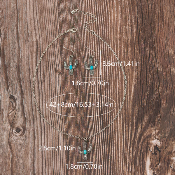 Wholesale Cross-border Retro silver Cactus Earrings Necklace Two-piece Set Retro Bump Texture Turquoise Earrings Necklace