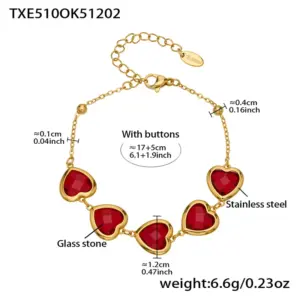 TXE510-Red Glass Stone Gold Bracelet 16.5+5cm