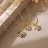 Wholesale Jewelry Elegant Sweet Simple Style Pentagram Heart Shape Bee Copper Zircon 18K Gold Plated Enamel Inlay Pendant Necklace