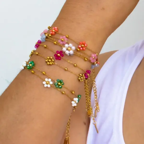 Wholesale Jewelry Casual Elegant Cute Flower 304 Stainless Steel 18K Gold Plated Plating Cuban Link Chain Curb Chain Bracelets Necklace