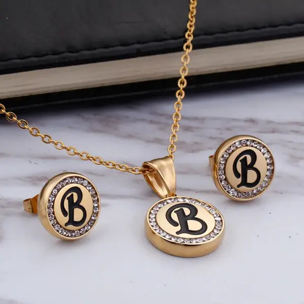 Wholesale PVD Coated 18K Gold Plated Letter Stainless Steel Sweet Waterproof Non Tarnish Earrings Necklace
