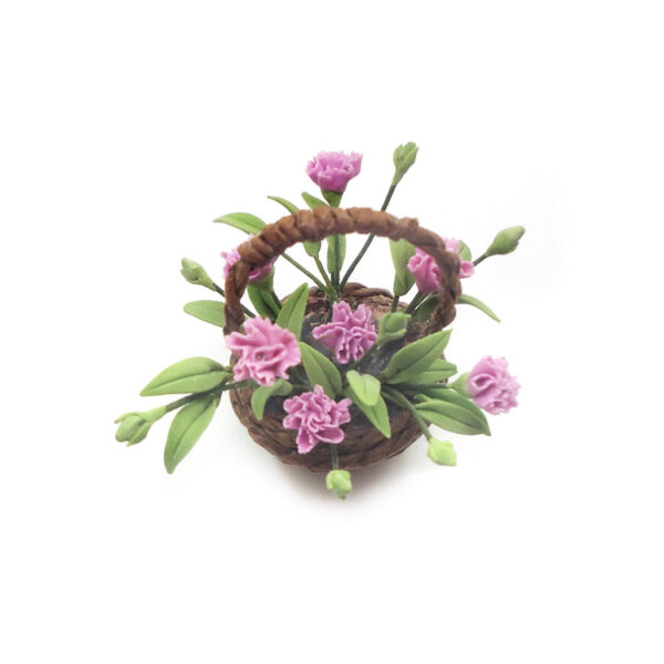 Wholesale 1:12 dollhouse dollhouse mini clay flower craft flower bonsai potted rattan basket Carnation model