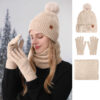 Wholesale Women's knitted hat winter cold-proof double-layer scarf outdoor warm knitted hat scarf gloves three-piece set