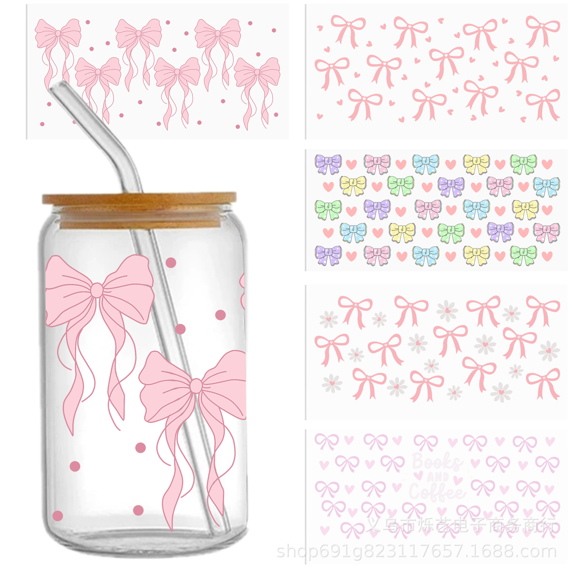 Wholesale Bow Text Love 16oz C UV DTF Wraps