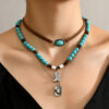 Wholesale Necklace Western Style Cactus Cattle Head Hat Turquoise Flannel Neck Chain