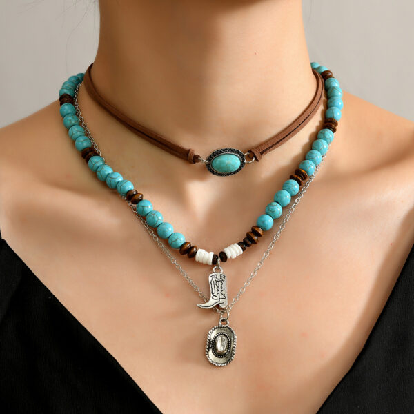 Wholesale Necklace Western Style Cactus Cattle Head Hat Turquoise Flannel Neck Chain