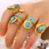 Wholesale Jewelry Retro Devil's Eye Heart Shape 304 Stainless Steel Turquoise Plating Open Rings