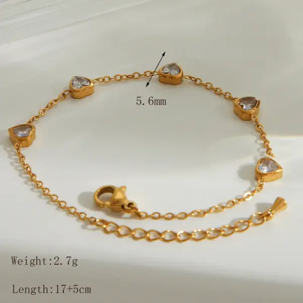 Wholesale Jewelry IG Style Basic Heart Shape Solid Color 304 Stainless Steel Zircon 18K Gold Plated Bracelets Jewelry Set