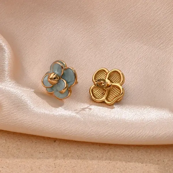 Wholesale 1 Pair/Package Casual Modern Style Sweet Flower Handmade Polishing Enamel 304 Stainless Steel 18K Gold Plated Ear Studs