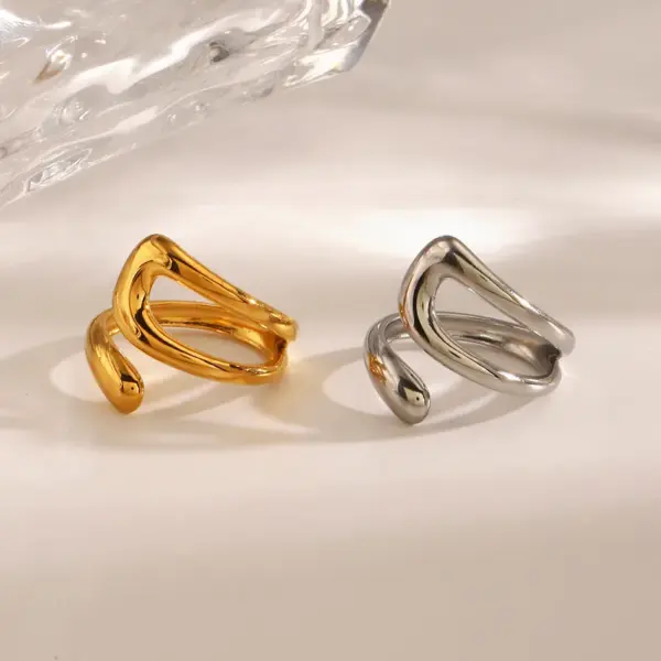 Ion Plating (IP) 18K Gold Plated Solid Color 304 Stainless Steel Simple Style Classic Style Waterproof Non Tarnish Open Rings