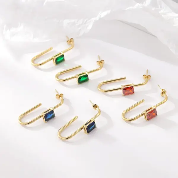 Wholesale PVD Coated 18K Gold Real Gold Plated Geometric 304 Stainless Steel Classic Style Waterproof Non Tarnish Earrings