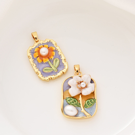 Wholesale Pearl Necklace Melon Buckle Pendant Oil Dropping Oil Painting Style Rose DIY Pearl Necklace Sweater Chain Accessories New