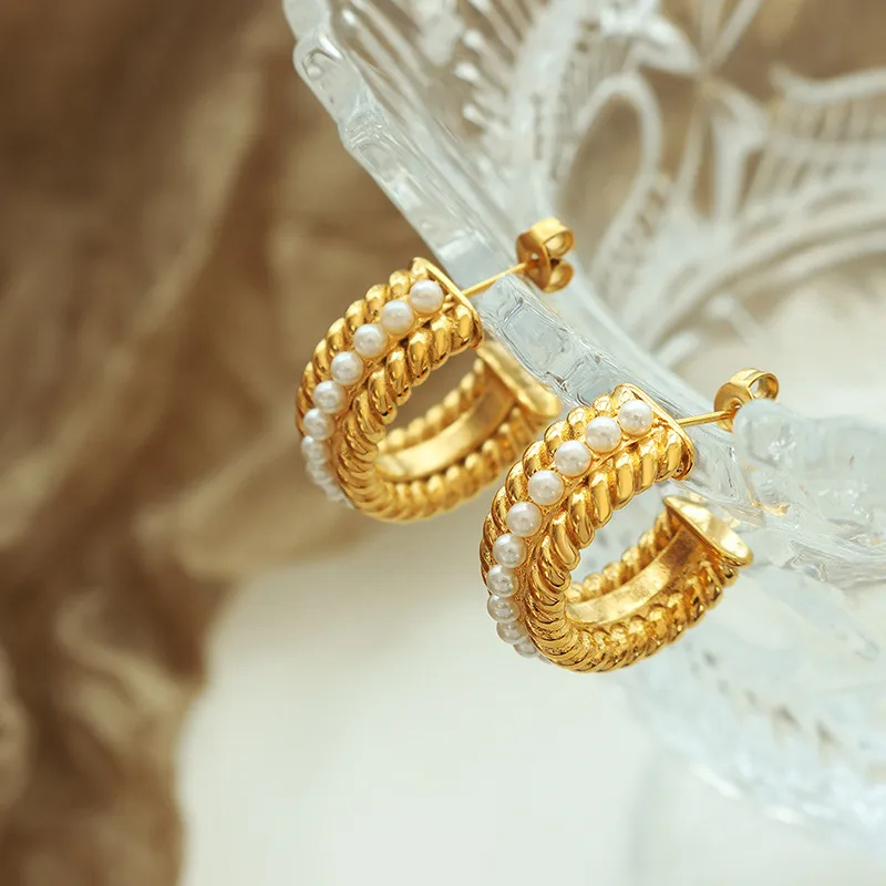 Wholesale PVD Coated Real Gold Plated C Shape Titanium Steel Elegant Waterproof Non Tarnish Earrings