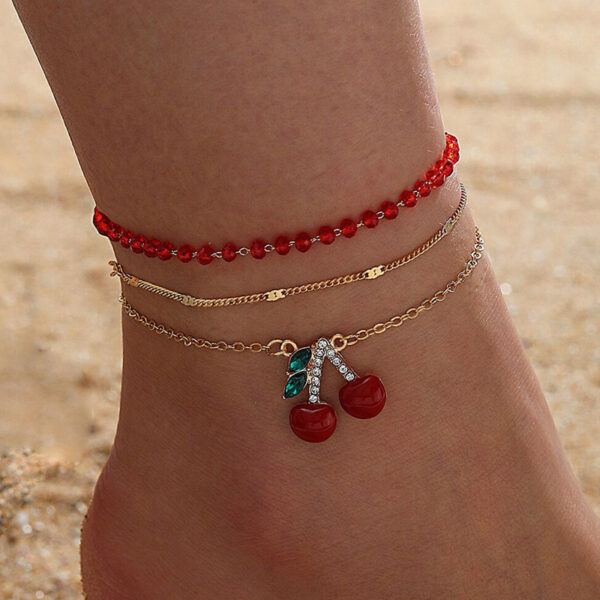 Wholesale Red Rice Beads Multi-Layered Foot Ornaments
