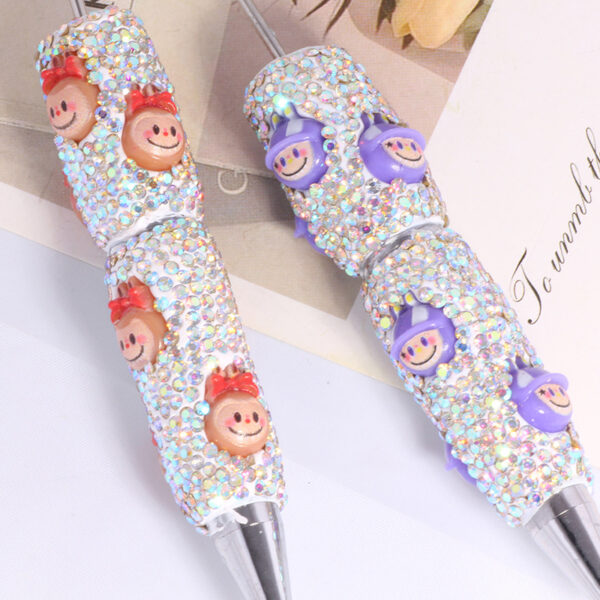 Wholesale Cross-Border New Cute Labubu Decorated with Diamonds and Loose Beads Beaded Pen DIY Beaded Ballpoint Pen Jewelry Accessories