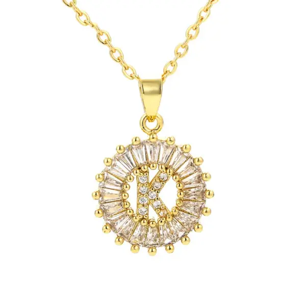 Wholesale Fashion 26 English Letter Round Copper Necklace