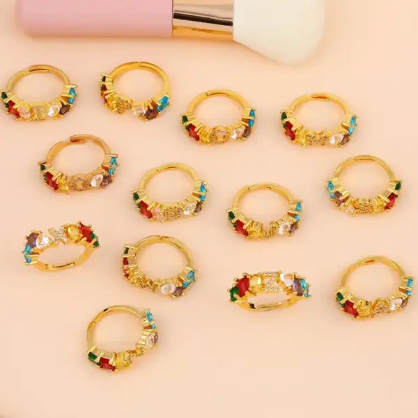 Wholesale Fashion Letter Copper 18k Gold Plated Artificial Gemstones In Bulk