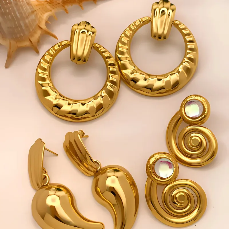 Wholesale 1 Pair Retro Geometric Plating 304 Stainless Steel Ear Studs