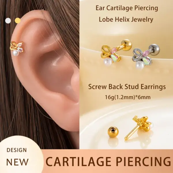 Wholesale 1 Piece Ear Cartilage Rings & Studs Casual Simple Style Classic Style Heart Shape Flower Copper Inlay Zircon
